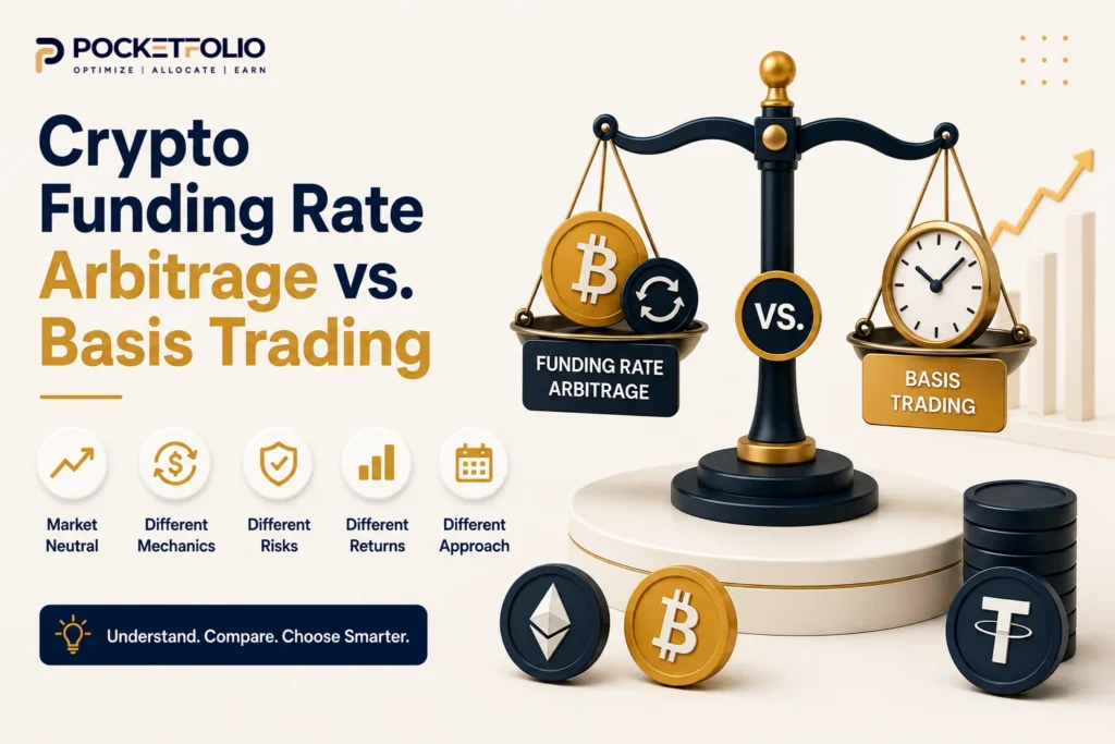 Crypto funding rate arbitrage vs basis trading comparison illustration
