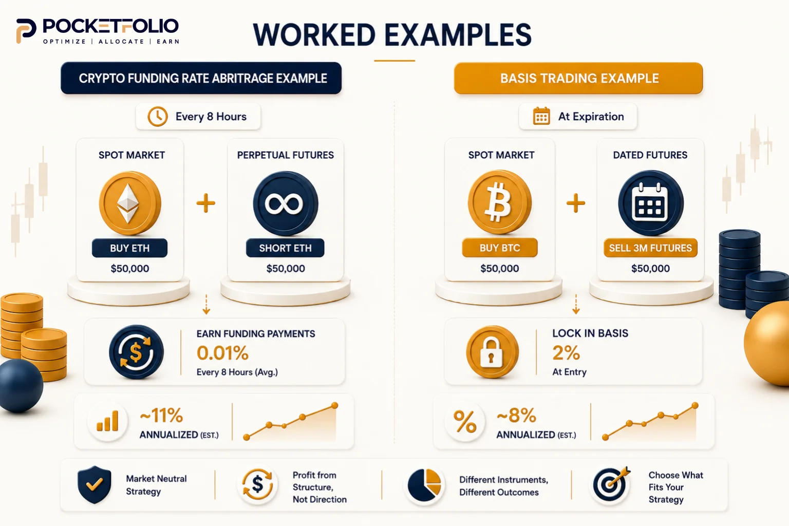 Crypto funding rate arbitrage vs basis trading worked example returns