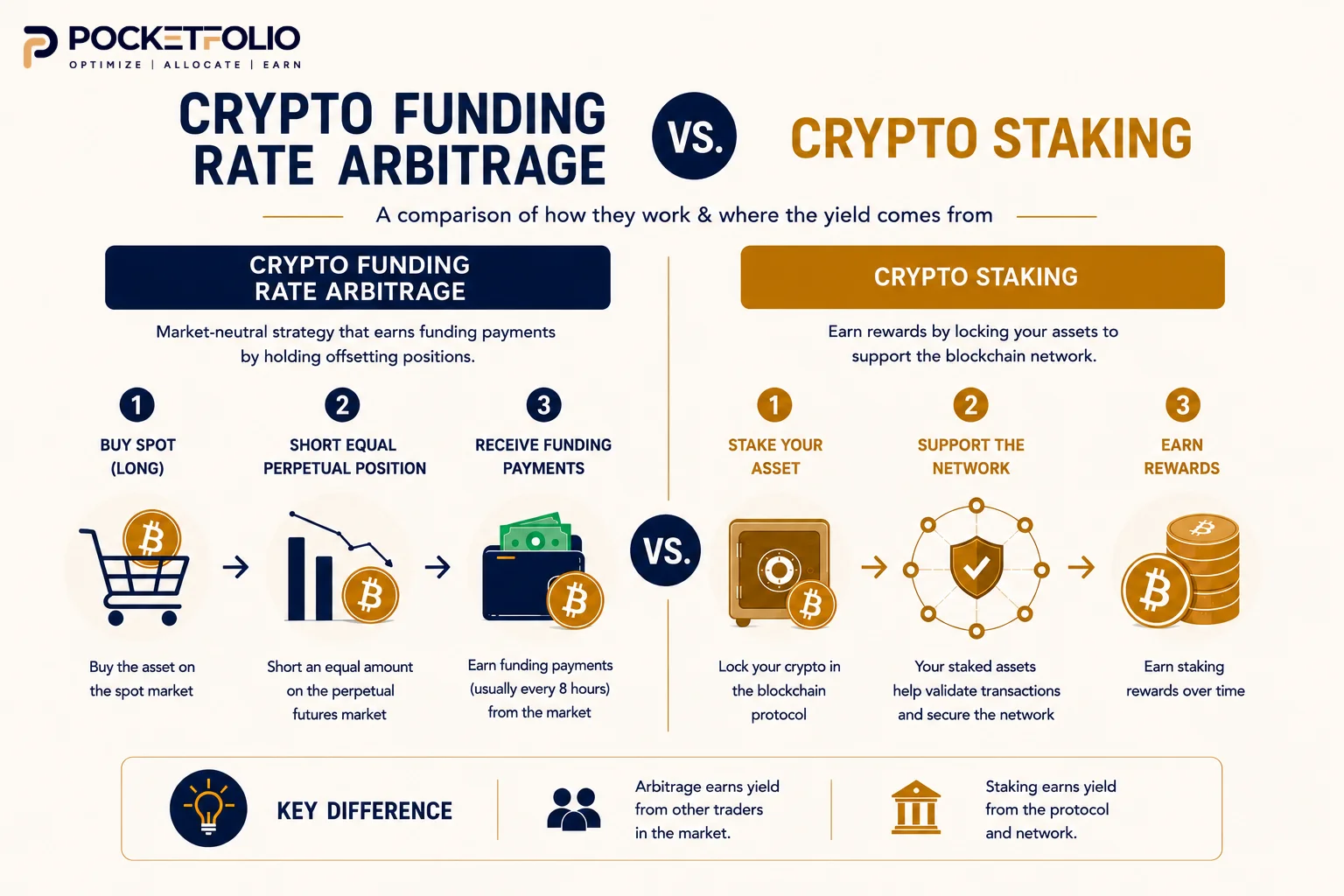 Crypto funding rate arbitrage vs staking mechanism comparison