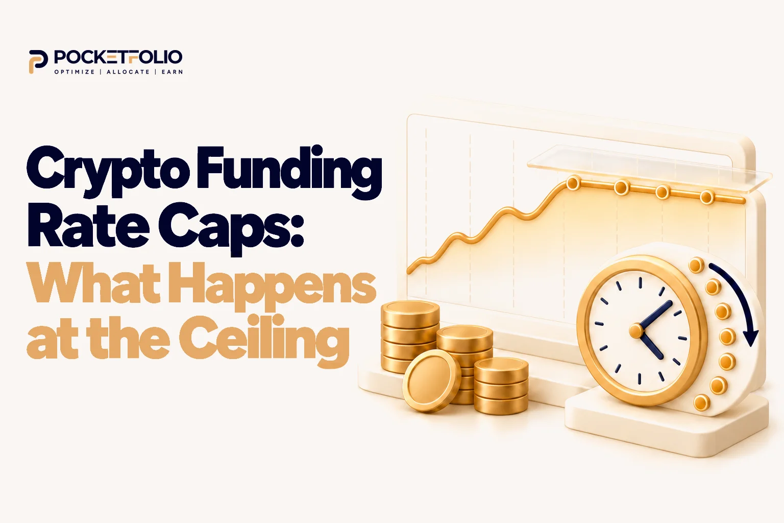 Pocketfolio featured image showing a funding-rate line reaching a ceiling beside a clock representing more frequent settlements.