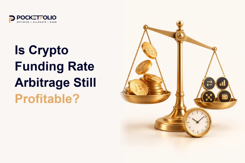 Gold balance scale comparing funding income and trading costs, with a clock representing break-even time.