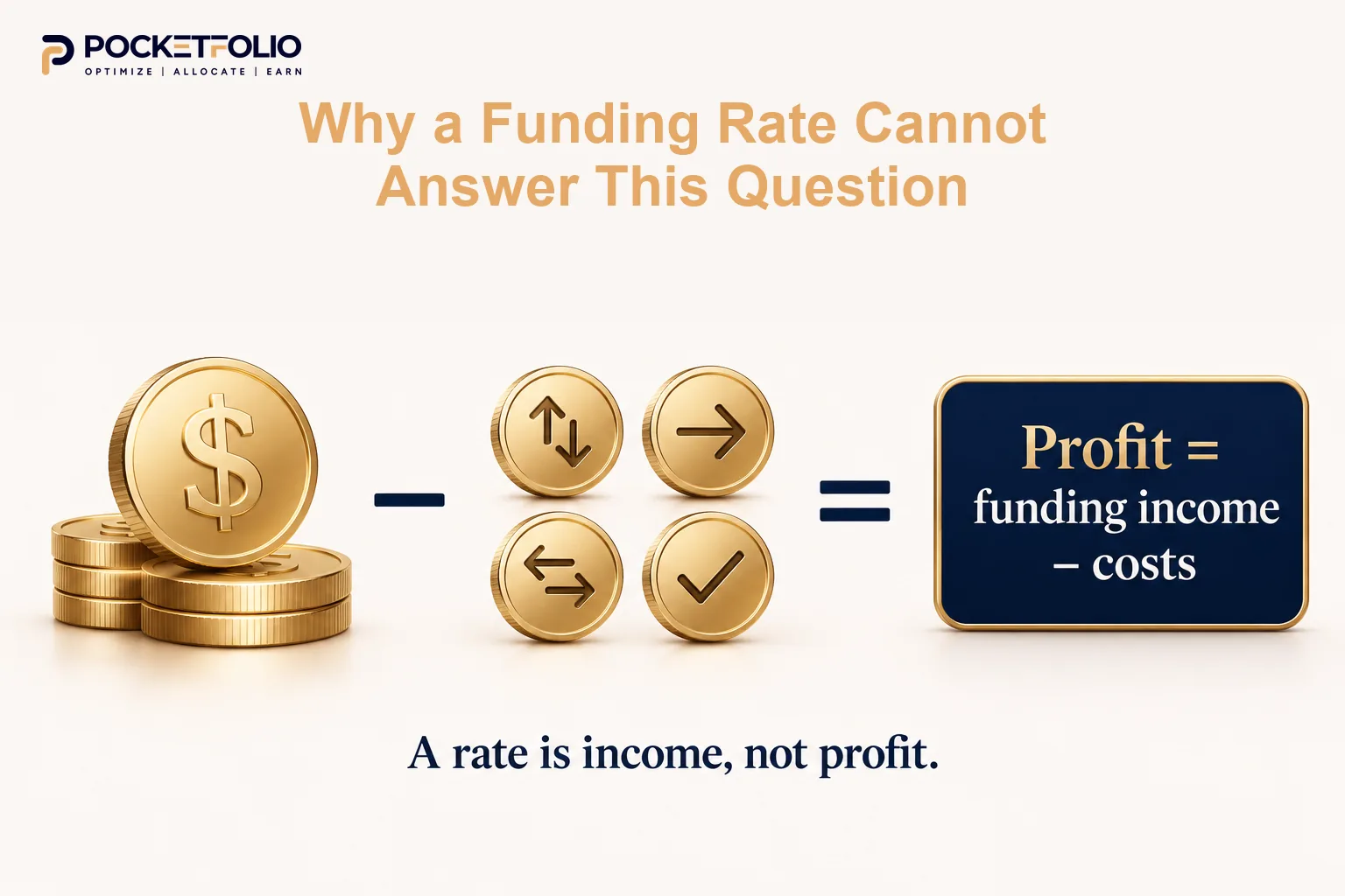 Funding income minus four trade fills equals profit after costs.