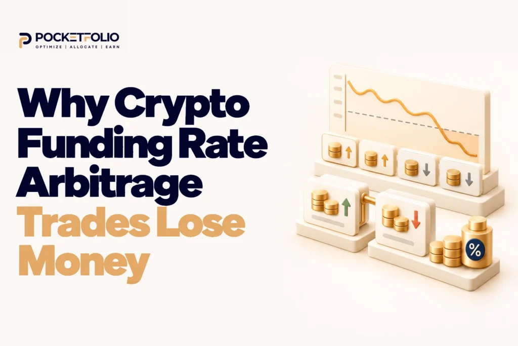 Pocketfolio featured image showing a funding line falling below a cost threshold beside paired trade positions.